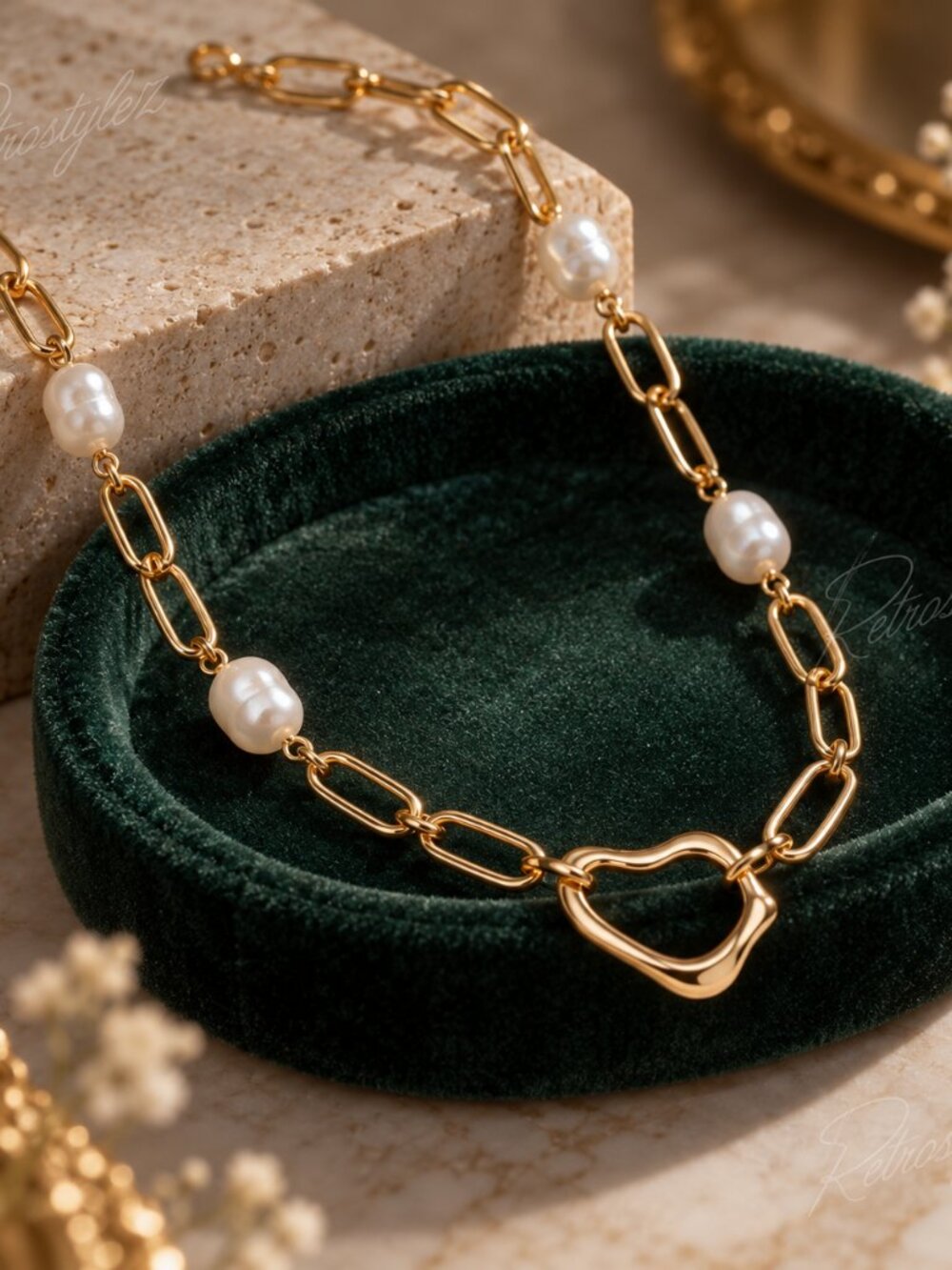18" Paperclip Style 14K Gold Chain Link Pearl Womens Necklace 14K Silver Jewelry